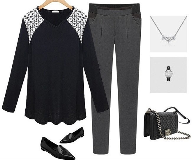 レディース　トップス　ロンＴ　Ｖネック　長袖　カジュアル　ゆるシャツ　ブラック　送料無料