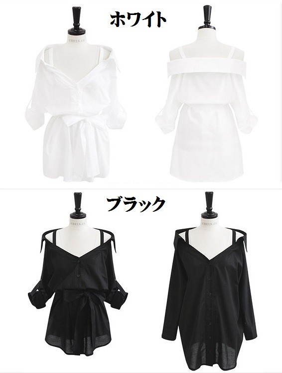 レディース　トップス　シャツ　カットソー　トレンド　オフショルダー　セレブ風大人シンプル　ブラウス　ぼたんシャツ　ゆるシャツ　春服　夏服　ブラック　ホワイト　白シャツ　送料無料　当店人気　【売れ筋】　532P19Apr16