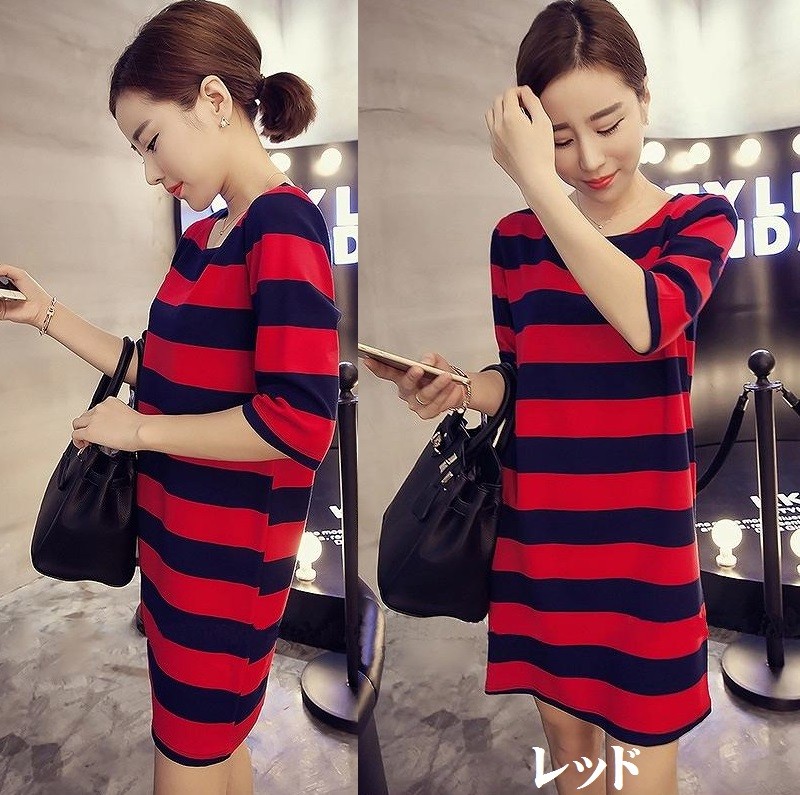 レディース　ワンピース　スカート　ミニ　定番人気　ボーダー　春　夏　5分丈　ミニ　大人カジュアル　ホワイト　レッド　大きいサイズ　送料無料