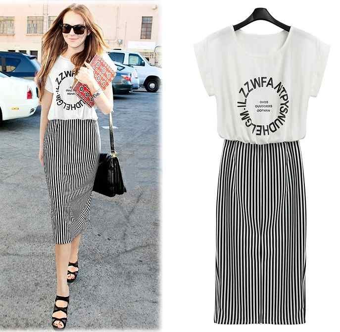 レディース　ワンピース　ストライプ　Ｔシャツワンピ　カジュアル　ペンシルスカート　半袖　ホワイト　送料無料