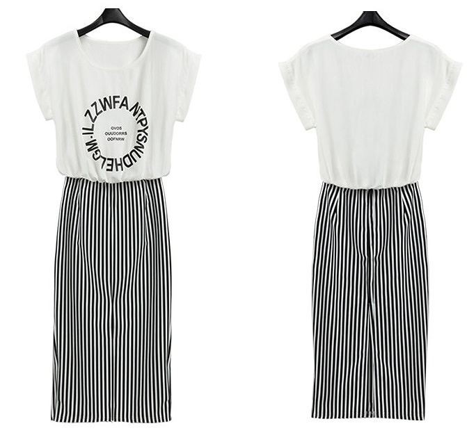 レディース　ワンピース　ストライプ　Ｔシャツワンピ　カジュアル　ペンシルスカート　半袖　ホワイト　送料無料