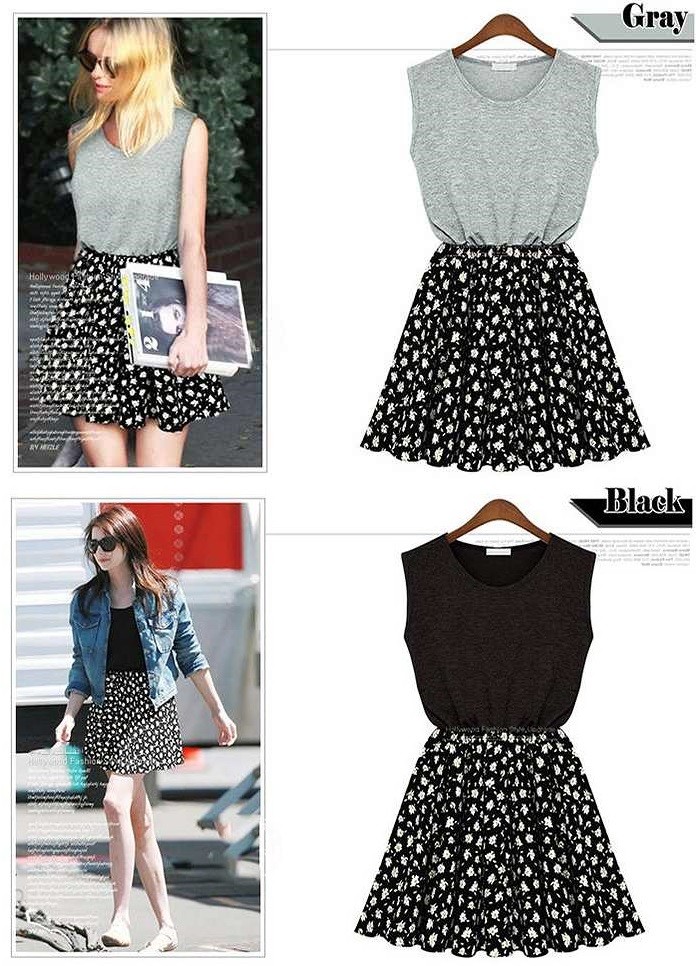 レディース　ワンピース 　スカート　ノースリーブ　ミニ　花柄　フェミニン　春　夏　ブラック　グレー　送料無料