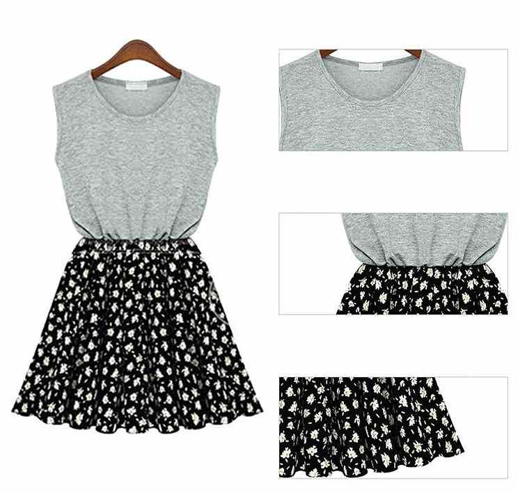レディース　ワンピース 　スカート　ノースリーブ　ミニ　花柄　フェミニン　春　夏　ブラック　グレー　送料無料