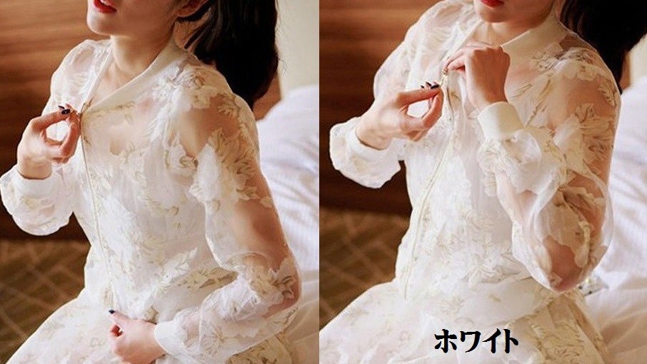 レディース　アウター　ジャンパー　シースルー　花柄　春　クール　可愛い　大きいサイズ　サイズ豊富　ブラック　ホワイト　送料無料