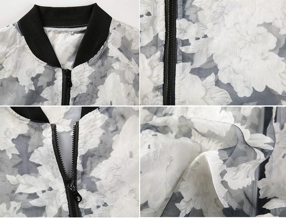 レディース　アウター　ジャンパー　シースルー　花柄　春　クール　可愛い　大きいサイズ　サイズ豊富　ブラック　ホワイト　送料無料