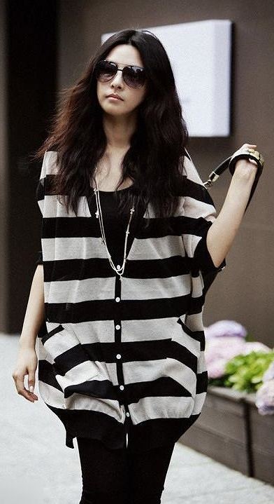 レディース アウター　カーディガン　トップス　羽織　ボーダー　カジュアル　定番　七分　春　夏　ゆったり　オーバーサイズ　フリーサイズ　ブラック　送料無料