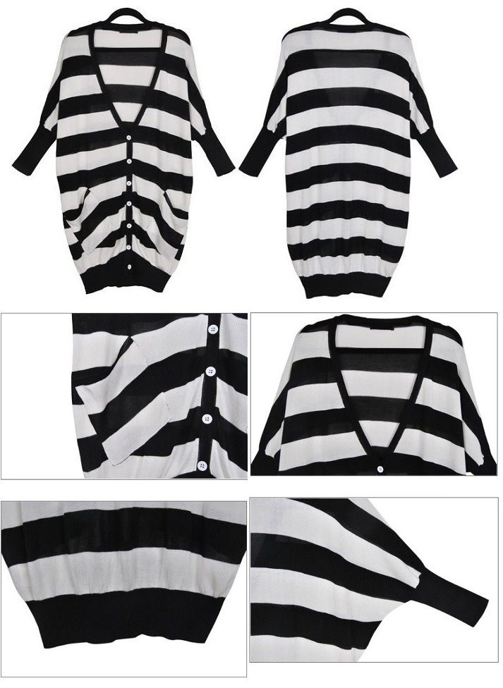 レディース アウター　カーディガン　トップス　羽織　ボーダー　カジュアル　定番　七分　春　夏　ゆったり　オーバーサイズ　フリーサイズ　ブラック　送料無料