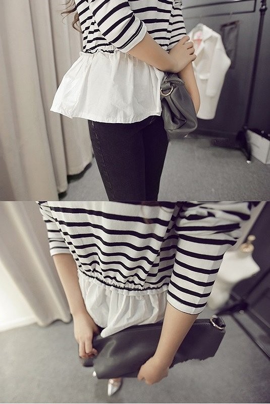 レディース　トップス　カットソー　ボーダー　定番　カジュアル　フェミニン　フレア　春　夏　長袖　送料無料