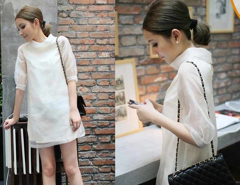 レディース　ワンピース　結婚式　二次会　シンプル　半袖　大人可愛い　プチプラ　ホワイト　シースルー　ビジネス　送料無料