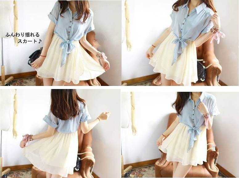 レディース ワンピース　シャツワンピ　半袖　ミニ　フレア　フェミニン　ガーリー　春　夏　送料無料　