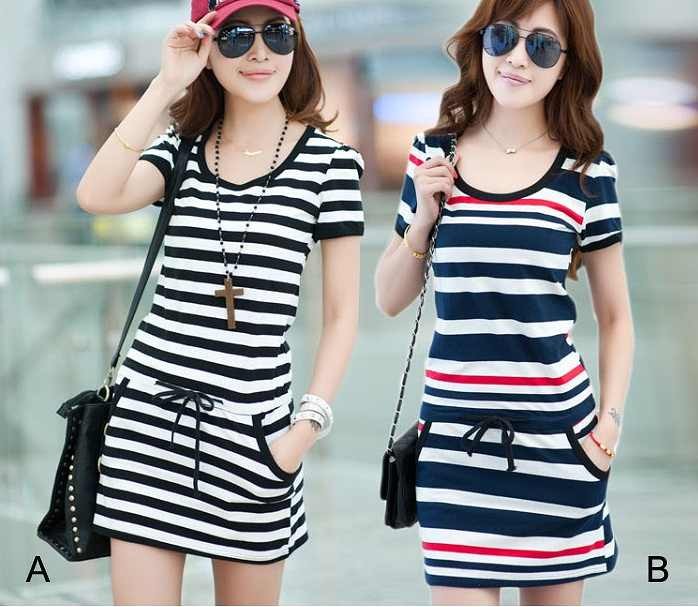 レディース ワンピース　カジュアル　ボーダー　定番　春　夏　丸首　プチプラ　半袖　ミニ　ブラック　ネイビー　送料無料