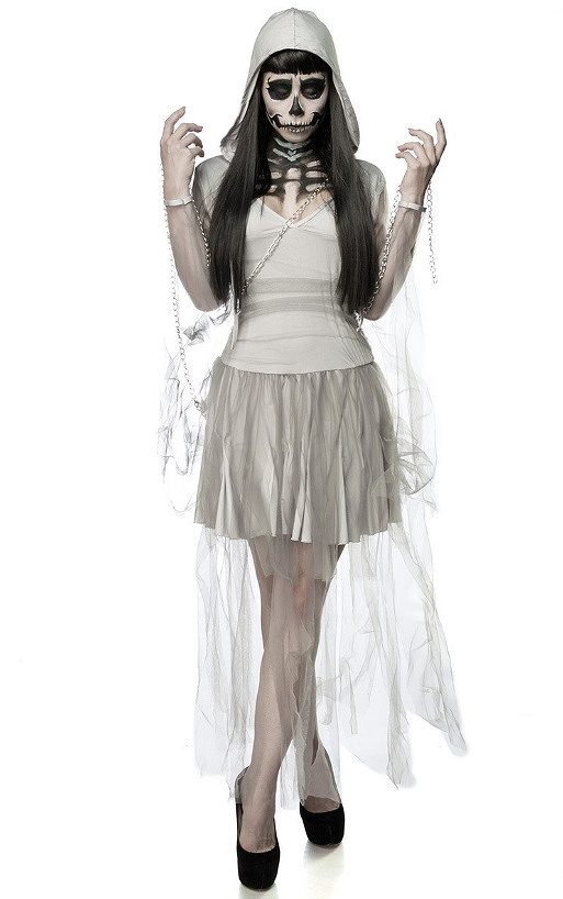 レディース　ハロウィン　コスチューム　スケルトン　ドクロ　スカル　ゴースト　フリーサイズ　本格派　リアルデザイン　公演　演劇　お化け　ハロウィン　コスプレ　衣装　イベント　パーティ　仮装　ホワイト　送料無料