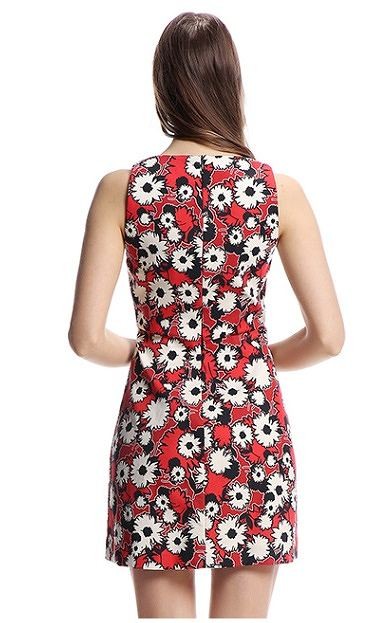 レディース　ワンピース　Aライン　ノースリーブ　花柄　フラワー　膝上丈　春夏　シンプル　カジュアル　大きいサイズ　大人可愛い　キュート　フェミニン　リゾート　ビーチ　デート　お出かけ　デイリー　レッド　送料無料