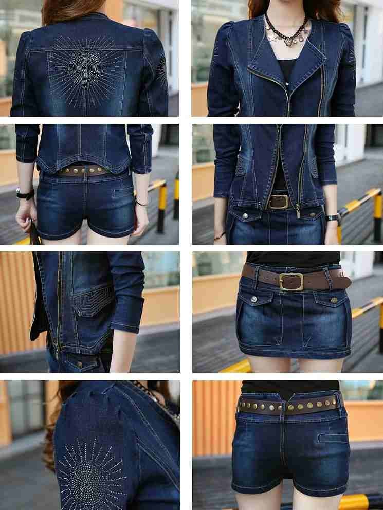 レディース　ツーピース　デニムジャケット　長袖　ミニスカート　タイト　スリム　シンプル　カジュアル　大きいサイズ　大人可愛い　キュート　パンク　ロック　デート　お出かけ　デイリー　上下セット　ブルー　送料無料