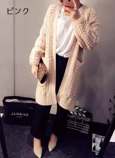 レディース　ライトアウター　カーディガン　ロング丈　ニット　ゆる　無地　長袖　フリーサイズ　大人可愛い　フェミニン　デート　お出かけ　デイリー　ホワイト　ライトグレー　ピンク　グリーン　ラベンダー　送料無料