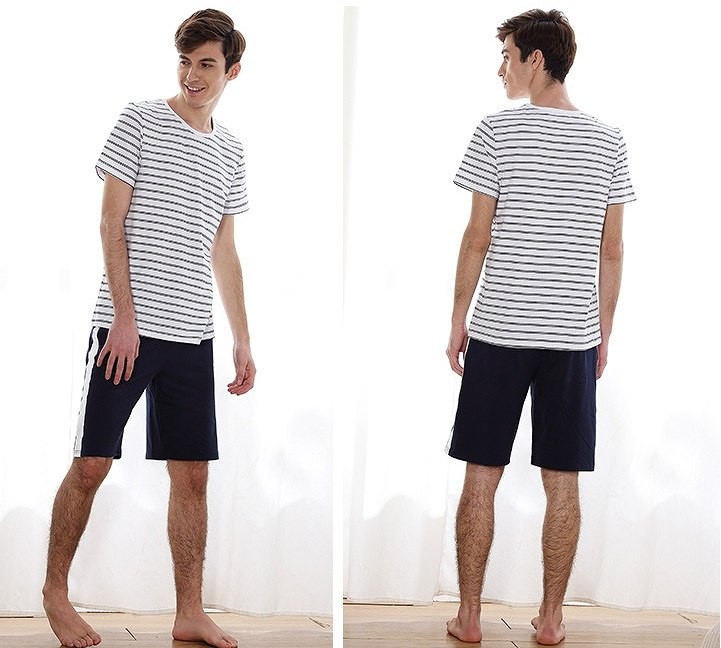 レディース　コットン　半袖　ボーダー　ペアルック　ルームウェア　上下セット　春　部屋着　パジャマ　ナイトウェア　寝間着　セットアップ　Tシャツ　パンツ　ショートパンツ　シンプル　女性用　男性用　メンズ　M　L　XL　XXL　XXXL　ホワイト　送料無料