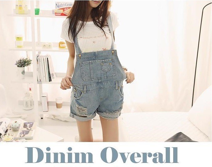 レディース　ダメージ　クラッシュ　オーバーオール　サロペット　デニム　ジーンズ　ジーパン　短パン　ショートパンツ　パンツ　ボトムス　人気　春物　夏物　女性　大人　カジュアル　おしゃれ　ファッション　ブルー　S　M　L　XL　XXL　サイズ　送料無料