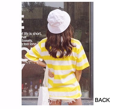 レディース　ファッション　女性　かわいい　ボーダー　ラウンドネック　シャツ　半袖　大人カジュアル　夏　外出　アウトドア　レジャー　外出　イエロー　ホワイト　送料無料