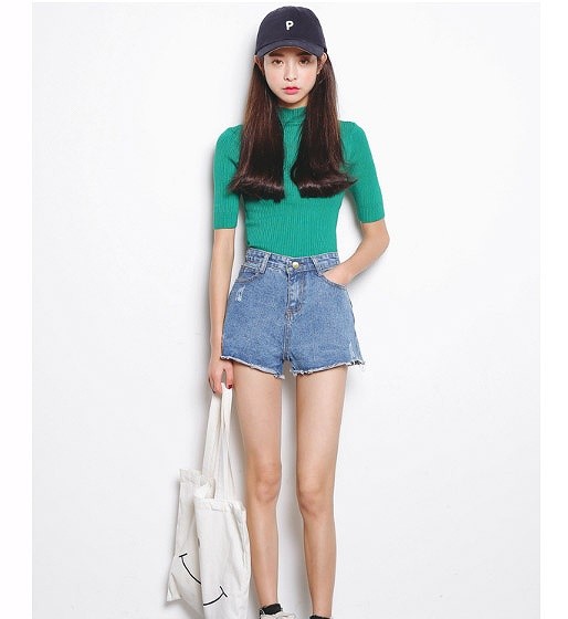 レディース　ファッション　女性　かわいい　デニム　ジーンズ　ショートパンツ　無地　大人カジュアル　夏　外出　アウトドア　レジャー　ネイビー　送料無料