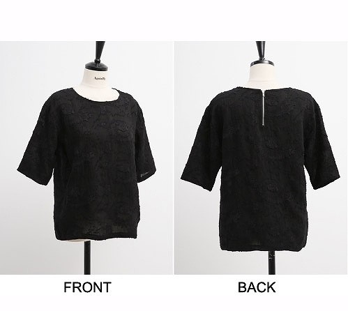 レディース　ファッション　女性　かわいい　ラウンドネック　Ｔシャツ　半袖　レース　ブラウス　大人カジュアル　夏　外出　アウトドア　レジャー　ホワイト　ブラック　送料無料