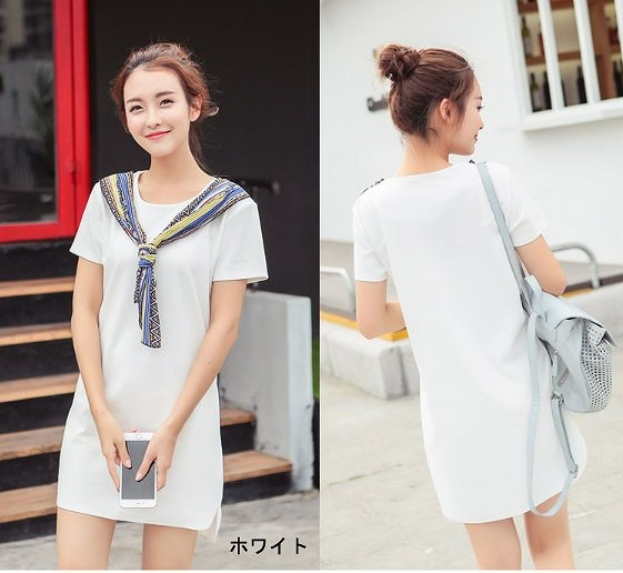 レディース　ファッション　女性　かわいい　ビッグヤード　シフォン　ロング　Ｔシャツ　半袖　ルーズ　大人カジュアル　夏　外出　アウトドア　レジャー　ホワイト　ブラック　送料無料