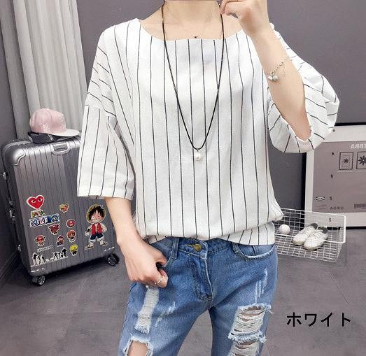 レディース　ファッション　女性　かわいい　ヤードラウンド　Ｔシャツ　半袖　ストライプ　コットン　大人カジュアル　夏　外出　アウトドア　レジャー　ホワイト　ブルー　送料無料