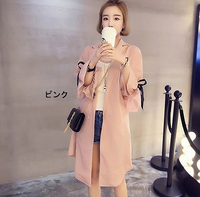 レディース　ライトアウター　ロングカーディガン　春夏コート　無地　シンプル　袖リボン　大人　薄い　カジュアル　フェミニン　オフィス　おしゃれ　デート　リゾート　旅行　ホワイト　ブルー　送料無料