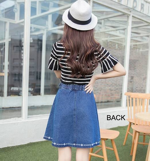 レディース　ファッション　トップス　袖フレア 半袖 ボーダー 薄手 カットソー フリル Ｔシャツ 大人カジュアル　かわいい　普段着　外出　夏　ブラック×ホワイト　ホワイト×ブラック　送料無料　