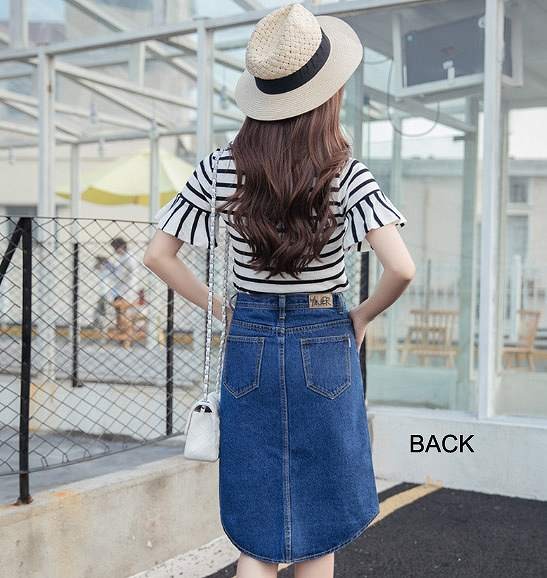 レディース　ファッション　トップス　袖フレア 半袖 ボーダー 薄手 カットソー フリル Ｔシャツ 大人カジュアル　かわいい　普段着　外出　夏　ブラック×ホワイト　ホワイト×ブラック　送料無料　