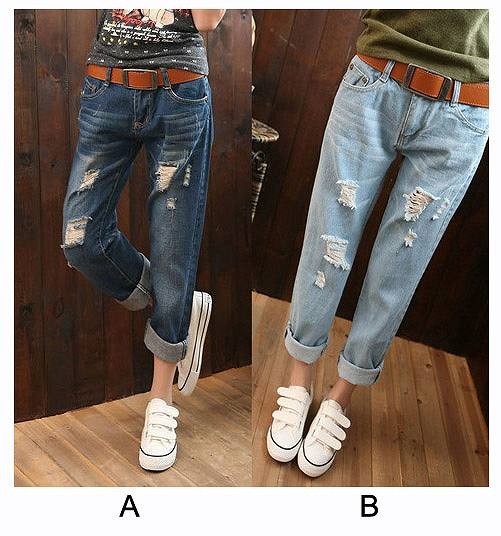 レディース　クラッシュ　ジーンズ　デニムパンツ　ダメージ　ジーンズ　ヴィンテージ加工　ロールアップ　ボトムス　フレイドヘム　切りっぱなし　スリム　無地　カジュアル　シンプル　美脚　リゾート　普段着　デイリー　お出かけ　デート　ブルー　送料無料