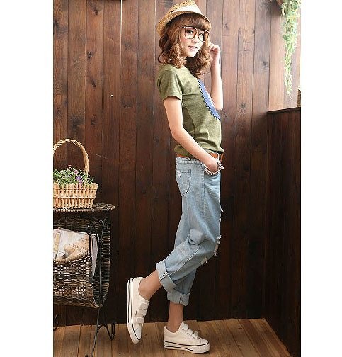 レディース　クラッシュ　ジーンズ　デニムパンツ　ダメージ　ジーンズ　ヴィンテージ加工　ロールアップ　ボトムス　フレイドヘム　切りっぱなし　スリム　無地　カジュアル　シンプル　美脚　リゾート　普段着　デイリー　お出かけ　デート　ブルー　送料無料