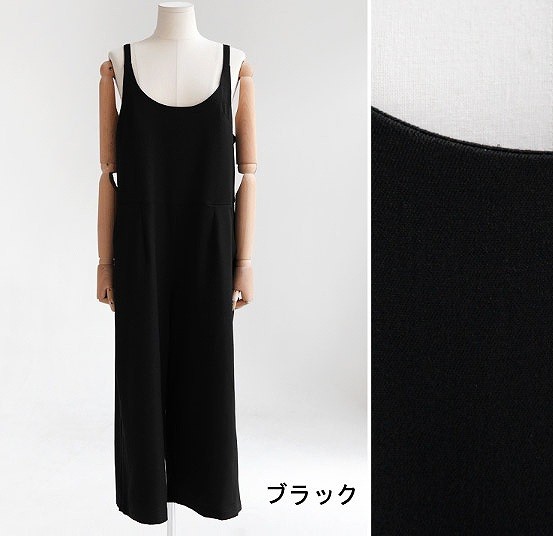 レディース　オールインワン　サロペット　オーバーオール　パンツ　ワイドレッグ　ボトムス　ラウンドネック　ノースリーブ　無地　大きいサイズ　ゆったり　シンプル　リゾート　お出かけ　デート　お呼ばれ　ブラック　ネイビー　送料無料