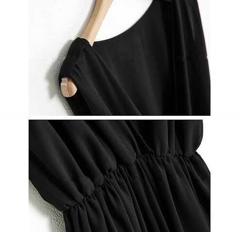 レディース　オールインワン　サロペット　オーバーオール　ガウチョパンツ　ボトムス　ノースリーブ　無地　ウエスト調節　大きいサイズ　大人カジュアル　ゆったり　シンプル　デート　お出かけ　デイリー　普段着　ブラック　送料無料