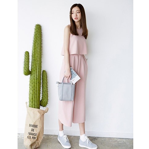レディース　ファッション　トップス　ボトムス　ノースリーブ　ロング丈　シンプル　かわいい　無地　ラウンドネック　外出　デート　買い物　アウトドア　ブラック　ピンク　グレー　送料無料