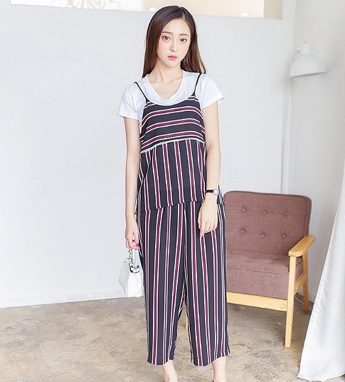 レディース　ファッション　トップス　ボトムス　シャツ　Vネック　ワイドレッグ　パンツ　ストライプ　ボーダー　大人カジュアル　デート　旅行　アウトドア　普段着　ブルー　ブラック　アプリコット　送料無料