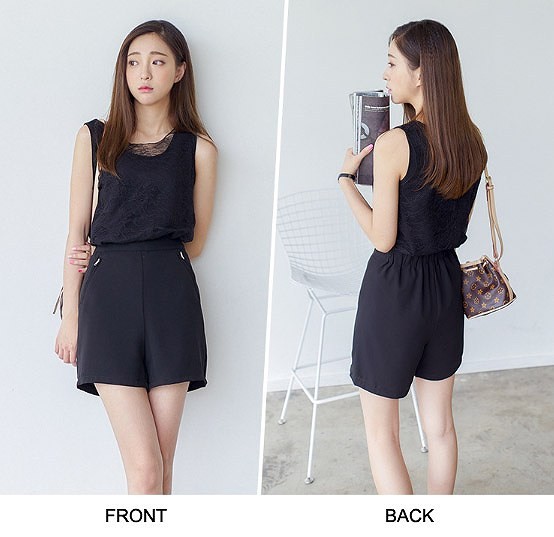 レディース　ファッション　トップス　ボトムス　タンクトップ　レース　ラウンドネック　ハーフパンツ　シンプル　大人カジュアル　セクシー　キュート　買い物　旅行　アウトドア　普段着　ブラック　ホワイト　送料無料