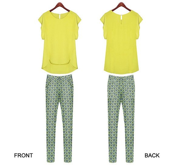 レディース　ファッション　トップス　ボトムス　シンプル　ラウンドネック　カットソー　ノースリーブ　ロングパンツ　かわいい　おしゃれ　大人カジュアル　春　夏　秋　買い物　外出　普段着　イエロー　送料無料