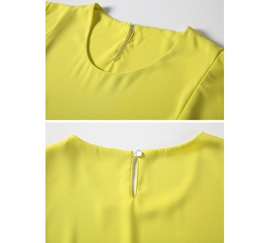 レディース　ファッション　トップス　ボトムス　シンプル　ラウンドネック　カットソー　ノースリーブ　ロングパンツ　かわいい　おしゃれ　大人カジュアル　春　夏　秋　買い物　外出　普段着　イエロー　送料無料