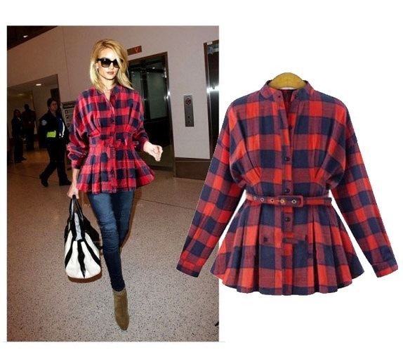 レディース　シャツ　長袖　ブラウス　ウエストベルト　シャツワンピ　カジュアル　チェック　可愛い　フェミニン　秋冬　リゾート　デート　レッド　ブラック　送料無料