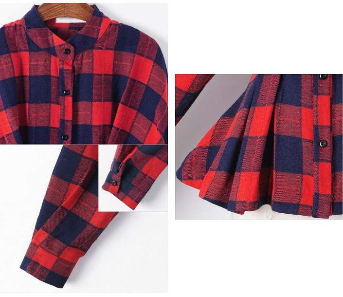 レディース　シャツ　長袖　ブラウス　ウエストベルト　シャツワンピ　カジュアル　チェック　可愛い　フェミニン　秋冬　リゾート　デート　レッド　ブラック　送料無料