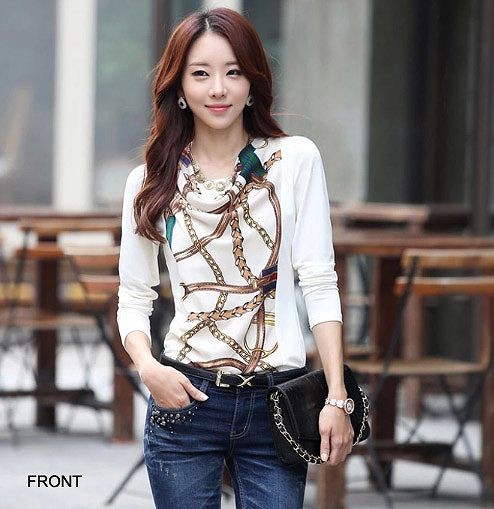 レディース　トップス　長袖　ラウンドネック　カットソー　Tシャツ　コットン　プリント　大きいサイズ　大人カジュアル　おしゃれ　スリム　デート　リゾート　買い物　お出かけ　オフィス　ホワイト　送料無料