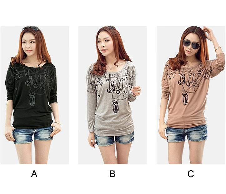 レディース　トップス　長袖　半袖　ラウンドネック　カットソー　Tシャツ　プリント　大きいサイズ　大人カジュアル　おしゃれ　スリム　デート　リゾート　買い物　お出かけ　オフィス　ブラック　グレー　ピンク　ホワイト　ブルー　送料無料