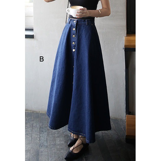 レディース　ファッション　ドレススカート　ロングデニム　長袖　　夏　大人カジュアル　かわいい　キュート　旅行　買い物　デート　外出　ブルー　ネイビー　送料無料