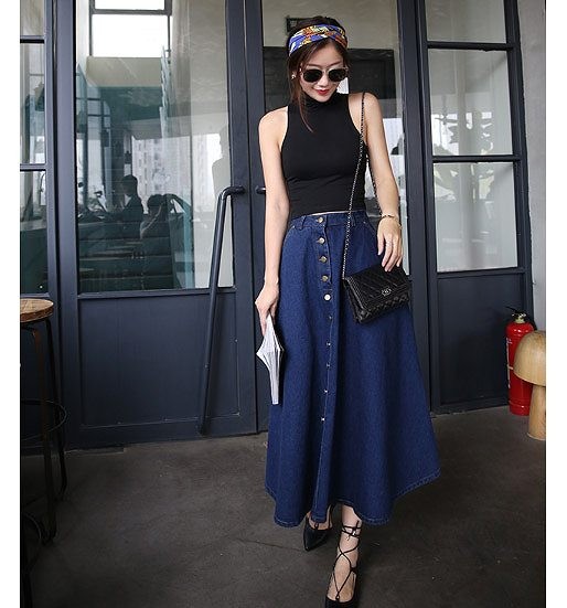 レディース　ファッション　ドレススカート　ロングデニム　長袖　　夏　大人カジュアル　かわいい　キュート　旅行　買い物　デート　外出　ブルー　ネイビー　送料無料