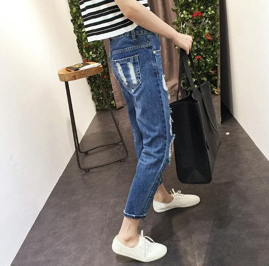 レディース　ファッション　ボトムス　デニムパンツ　ダメージド加工　春　夏　秋　大人カジュアル　パンツ　かわいい　キュート　旅行　買い物　デート　外出　ネイビー　ライトブルー　送料無料