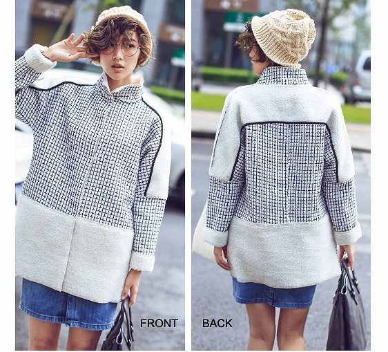 レディース　ファッション　ウールジャケット　シングルブレスト　チェック切り替え　夏　大人カジュアル　かわいい　キュート　旅行　買い物　デート　外出　ホワイト　送料無料