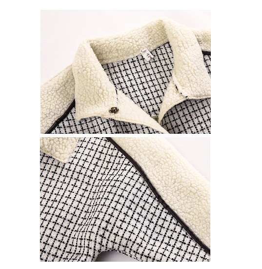 レディース　ファッション　ウールジャケット　シングルブレスト　チェック切り替え　夏　大人カジュアル　かわいい　キュート　旅行　買い物　デート　外出　ホワイト　送料無料