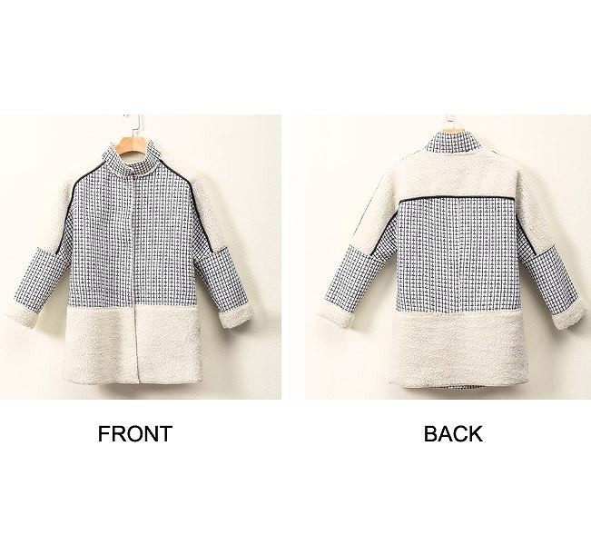レディース　ファッション　ウールジャケット　シングルブレスト　チェック切り替え　夏　大人カジュアル　かわいい　キュート　旅行　買い物　デート　外出　ホワイト　送料無料