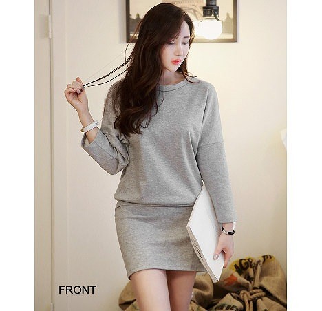 レディース　ファッション　ワンピース　ドレス　セータードレス　オールインワン　ラウンドネック　シンプル　単色　ショート丈　かわいい　セクシー　キュート　大人カジュアル　普段着　買い物　グレー　送料無料