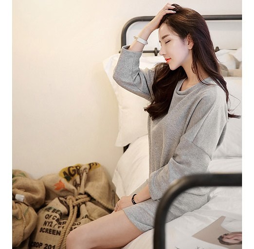 レディース　ファッション　ワンピース　ドレス　セータードレス　オールインワン　ラウンドネック　シンプル　単色　ショート丈　かわいい　セクシー　キュート　大人カジュアル　普段着　買い物　グレー　送料無料